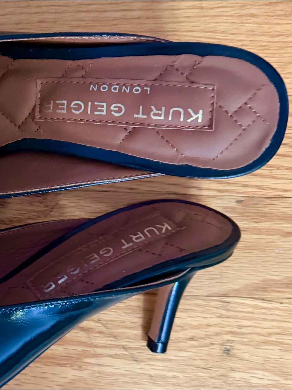 Kurt Geiger Dark Green Pointed Toe Mules with Gold Buckle Detail - Picture 2 of 3